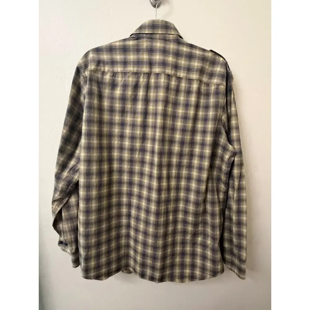 Banana Republic Mens XL Ombre Plaid Utility Shirt Slim Fit Epaulet